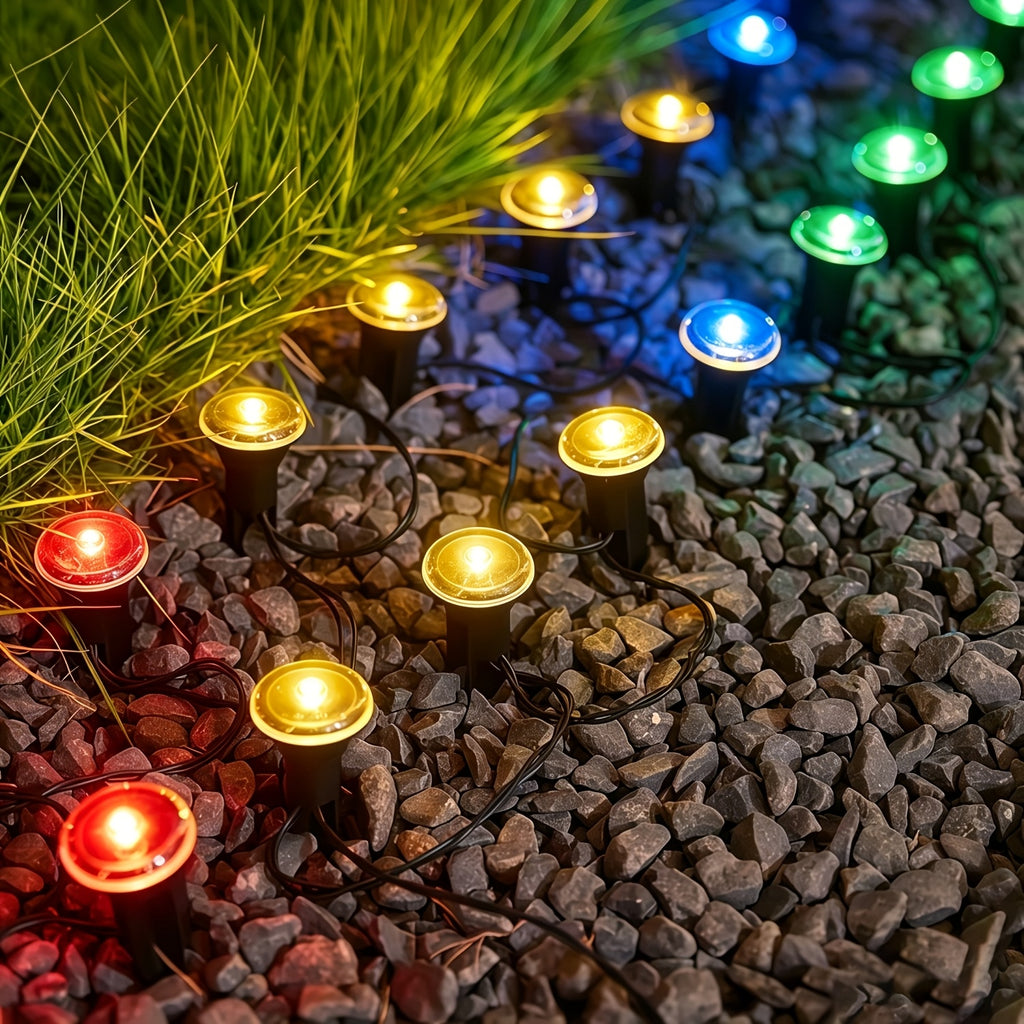 30 Solar Path Lights, Garden Decor Lights, Outdoor Ground Lamps, Landscape Lighting Decorations with 8 switchable modes, solar powered, IP44 waterproof. Ideal for lawns, camping, parties, dances, weddings and Christmas decorations.