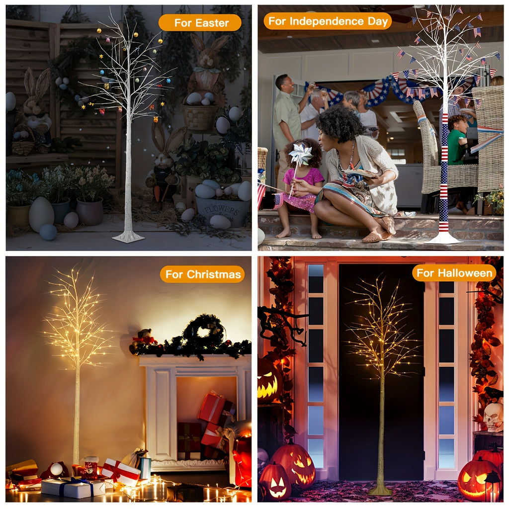 6ft (70.87in) LED Artificial White Birch Tree, USB Powered Warm White Light - Perfect Valentine's Day Decor Gift, Indoor String Lights for Home, Office and Living Room, Ideal for Seasonal Weddings, Halloween, Thanksgiving and Christmas