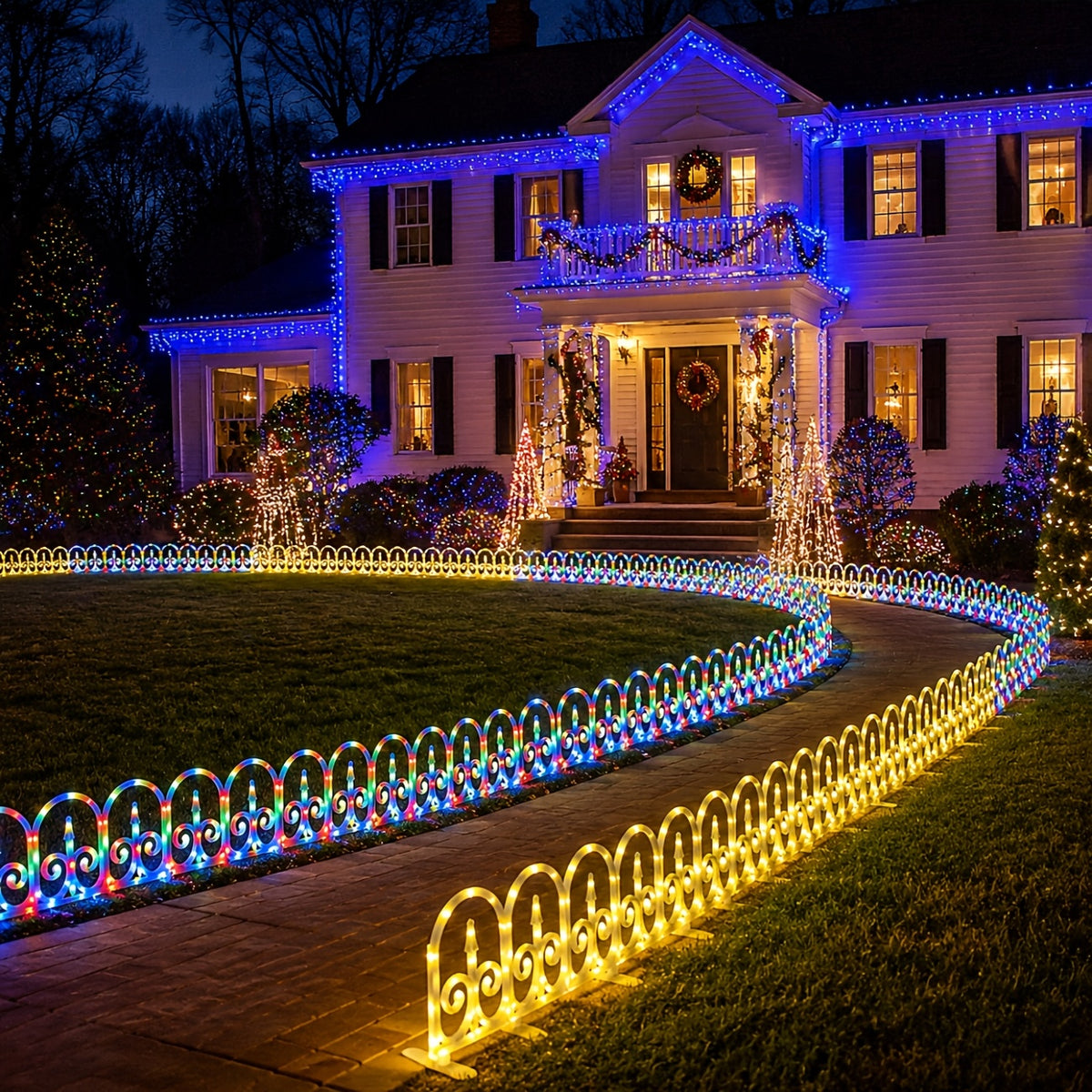 8-piece solar outdoor lights, decorative simulated garden fences that can be spliced together. IP65 splash-proof for outdoor use, featuring 12 flashing modes and a 3600mAh battery. An ideal choice for Christmas, Independence Day,
