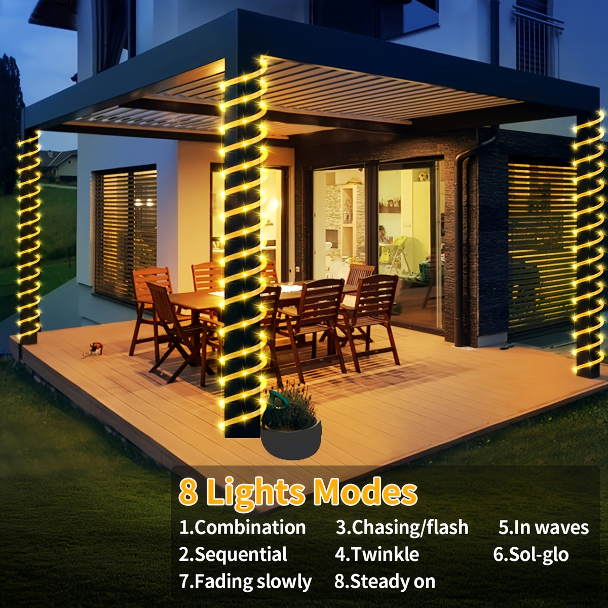 Outdoor Solar Garden String Lights with 100 LED Bulbs, 39 Feet Long, 800mAh Battery, IP44 Protection Rating, Extra-Long Dreamy Light String. 8 Lighting Modes for Worry-Free Use. Ideal for Decorating Your Yard, Porch, Trees and Patio.