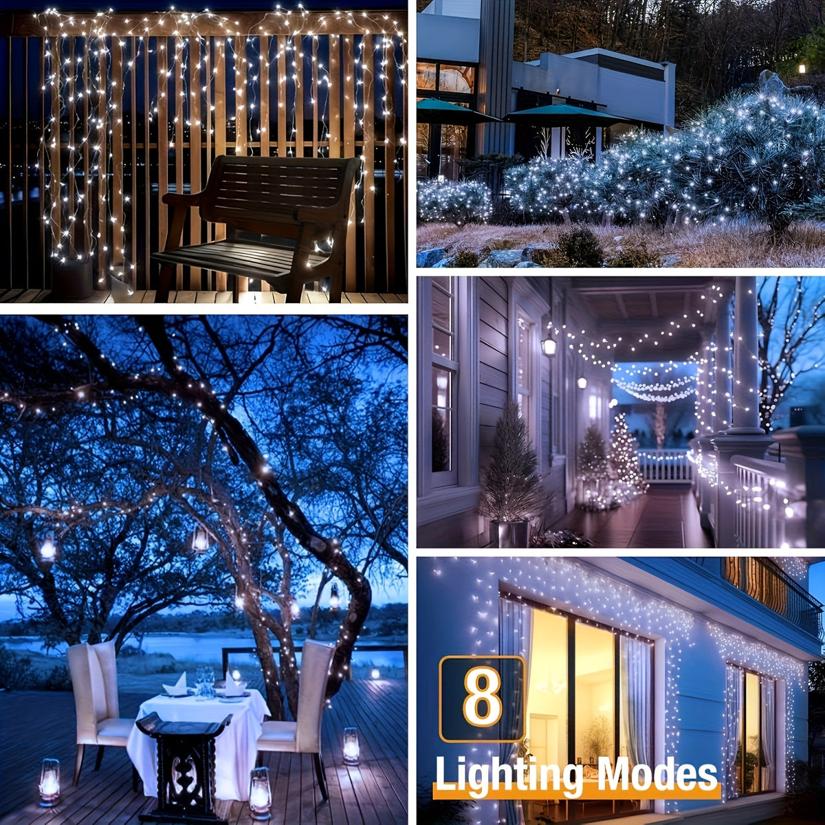 Outdoor Solar String Light Set (4 Pack, 472.44 Inches per Pack with 100 LED Bulbs), IP44 Rated, 8 Lighting Modes, Ideal for Villas, Parties, Trees, Gardens, Ramadan, Valentine's Day, Christmas and Wedding Decorations