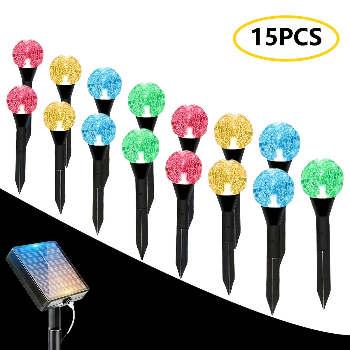 15/30/45 LED Solar Bubble Ball Stake Lights for Garden Flower Beds, Foam-shaped Solar LED Garden Path Lights, Decorative Crystal Ball String Lights, Suitable for Courtyards, Camping, Parties, Festivals, Weddings, Dances and Birthday Decorations