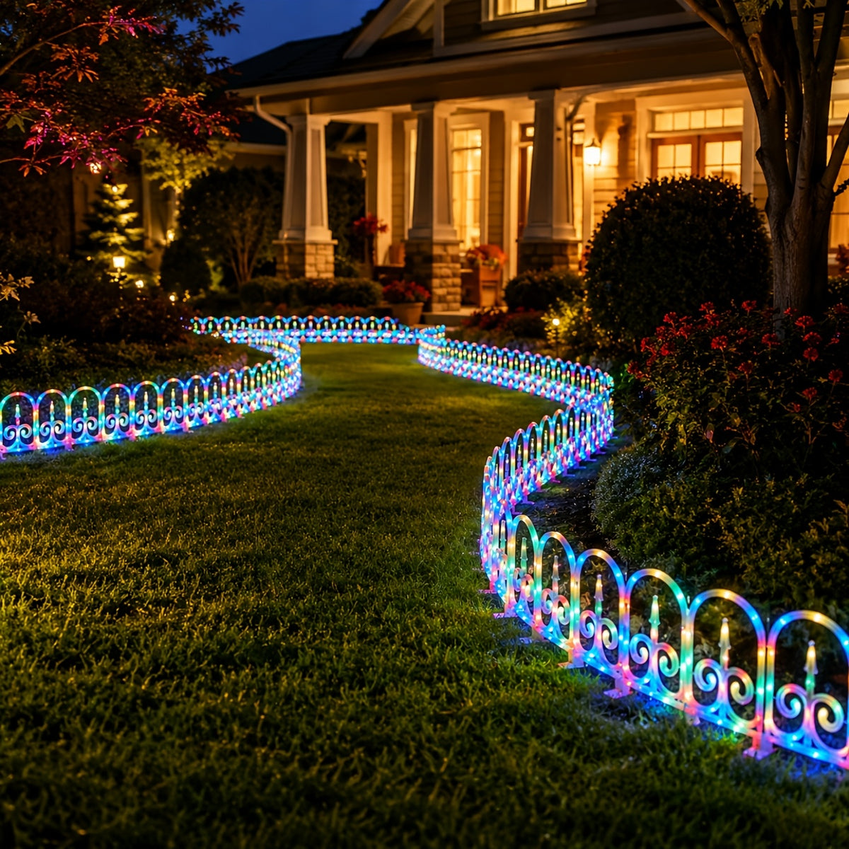 8-piece solar outdoor lights, decorative simulated garden fences that can be spliced together. IP65 splash-proof for outdoor use, featuring 12 flashing modes and a 3600mAh battery. An ideal choice for Christmas, Independence Day,