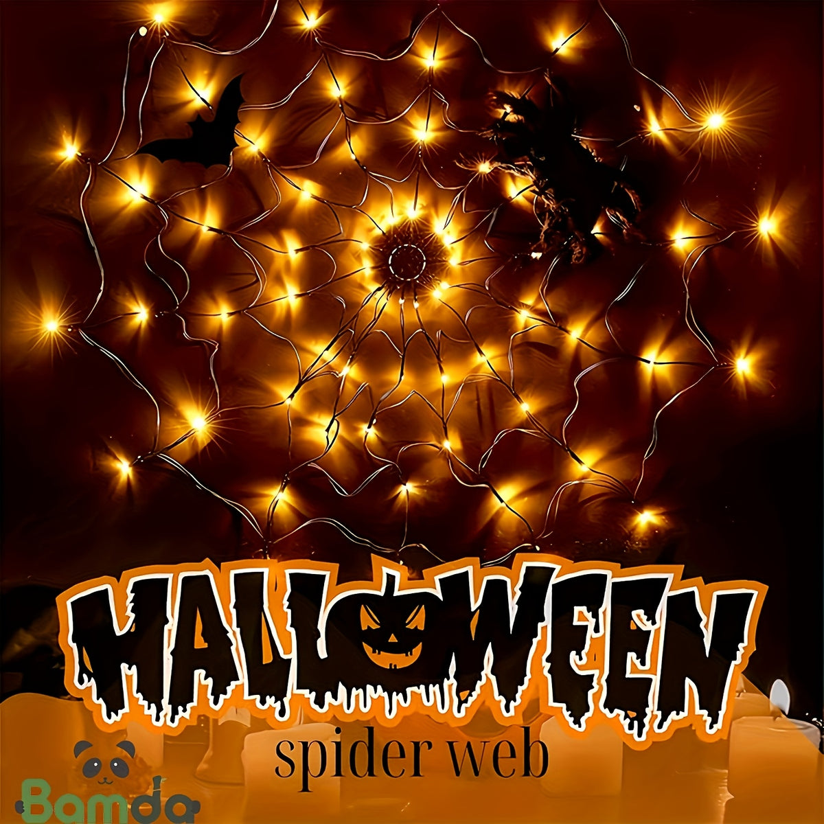 Halloween Decorative Lights, Orange & Purple Lights, Orange Net Lights Halloween Spider Web Lights - 4ft Diameter with 70 LEDs, Indoor Decor Lights, 8-Mode Spider Web Halloween Decor (3 AA Batteries Not Included; Spider Doll Not Included)