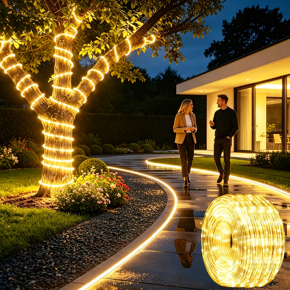 Outdoor Solar Garden String Lights with 100 LED Bulbs, 39 Feet Long, 800mAh Battery, IP44 Protection Rating, Extra-Long Dreamy Light Strings. 8 Lighting Modes for Reliable Use. Ideal for Decorating Your Courtyard, Porch, Trees and Patio.