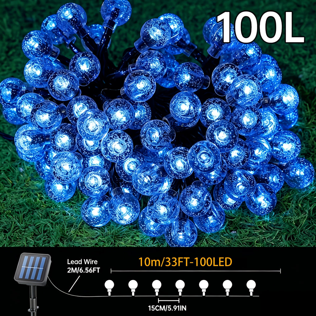Solar String Lights, 39ft/22ft/16ft, with 12 lighting modes and 100/50/20 LED bubble balls, modern style, plastic material, switch controlled, suitable for gardens, Christmas, weddings, birthdays, holiday themed decorations, Independence Day light strings