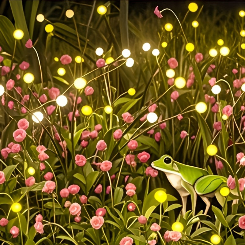 Solar Outdoor Ground Plug Lights, 4 Pack × 8 LED Solar Firefly Lawn Lights, 12-Mode Warm White Courtyard Fairy Lights, swaying with the wind, light sensor equipped, with ground spike fittings, suitable for outdoor courtyard decoration, festivals