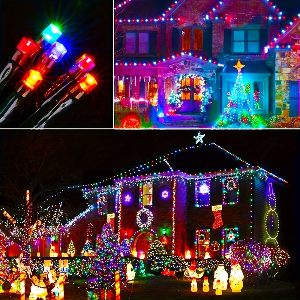 Outdoor Solar LED String Lights, 1 pack with 280 LEDs over 98 feet, IP65 splash-proof. The twinkling light string is ideal for decorating gardens, patios, Christmas, Valentine's Day, festivals, offices and bedrooms, equipped with a large 1200mAh battery.