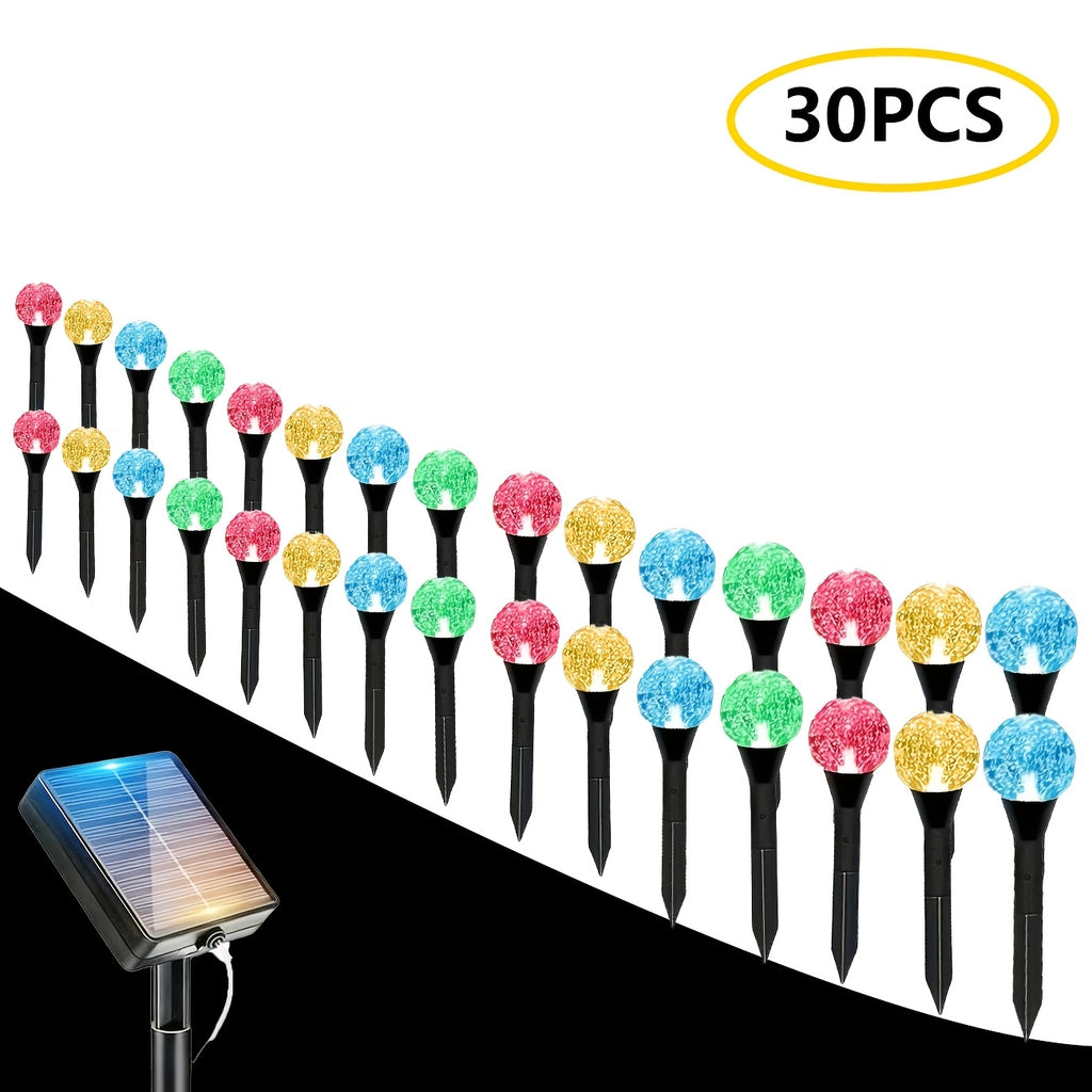 15/30/45 LED Solar Garden Flower Bed Stake Bubble Ball Lights, Foam Shaped Solar LED Garden Pathway Lights, Decorative Crystal Ball String Lights, Suitable for Courtyard, Camping, Party, Festival, Wedding, Ball and Birthday Decorations