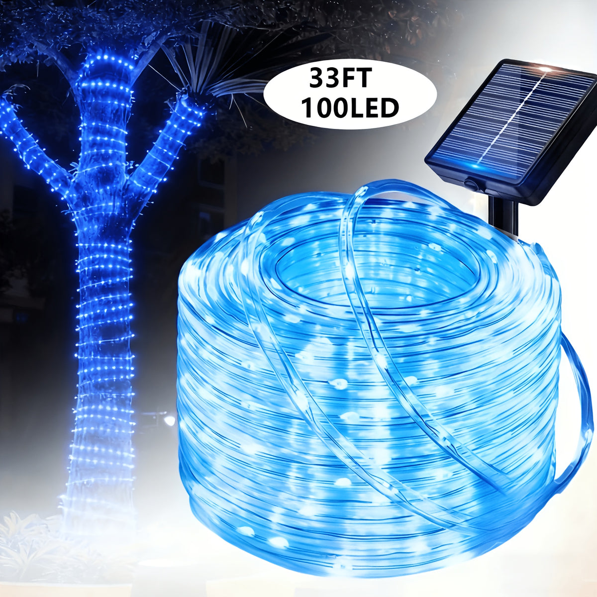 Red White Blue Solar String Lights for Independence Day, 4 sets with 100 lights each, 8 lighting modes, Patriotic Decorative Lights. Suitable for courtyards, gardens, villa porches, Independence Day celebrations.  IP65 splash-proof for outdoor use