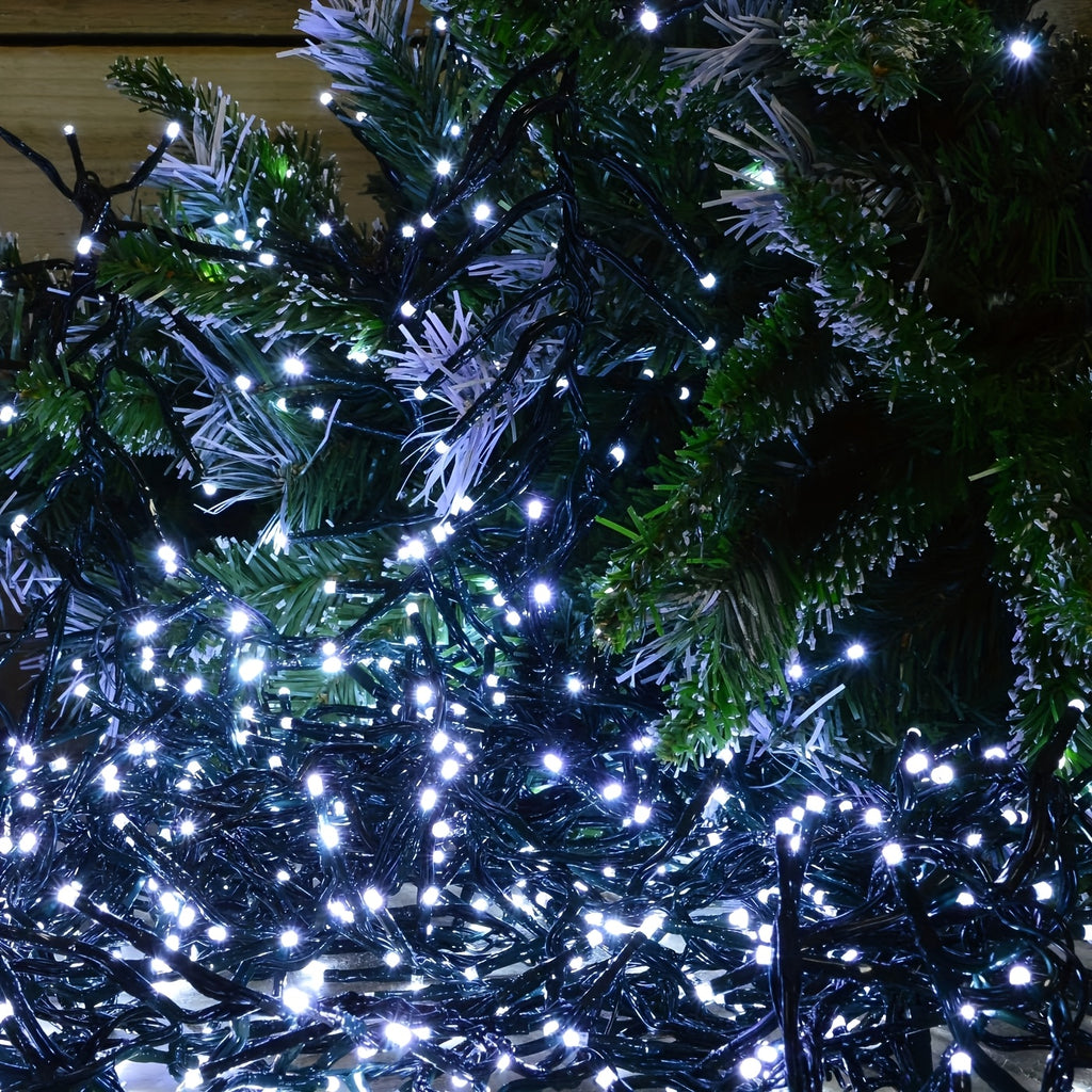 Upgraded Outdoor Solar String Lights, 1 Pack (10M/33FT-100LED per pack) with 8 Lighting Modes, IP65 Waterproof Outdoor Solar Twinkle Lights, Cold White Light for Garden, Tree, Party and Christmas Decorations