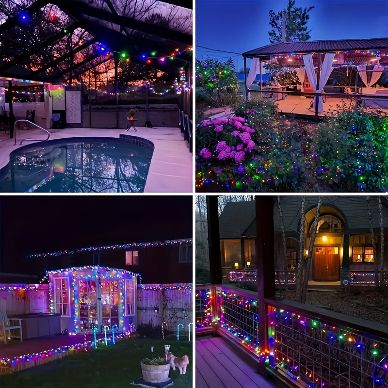 Outdoor Solar LED String Lights, 1 pack with 280 LEDs over 98 feet, IP65 splash-proof. The twinkling light string is ideal for decorating gardens, patios, Christmas, Valentine's Day, festivals, offices and bedrooms, equipped with a large 1200mAh battery.