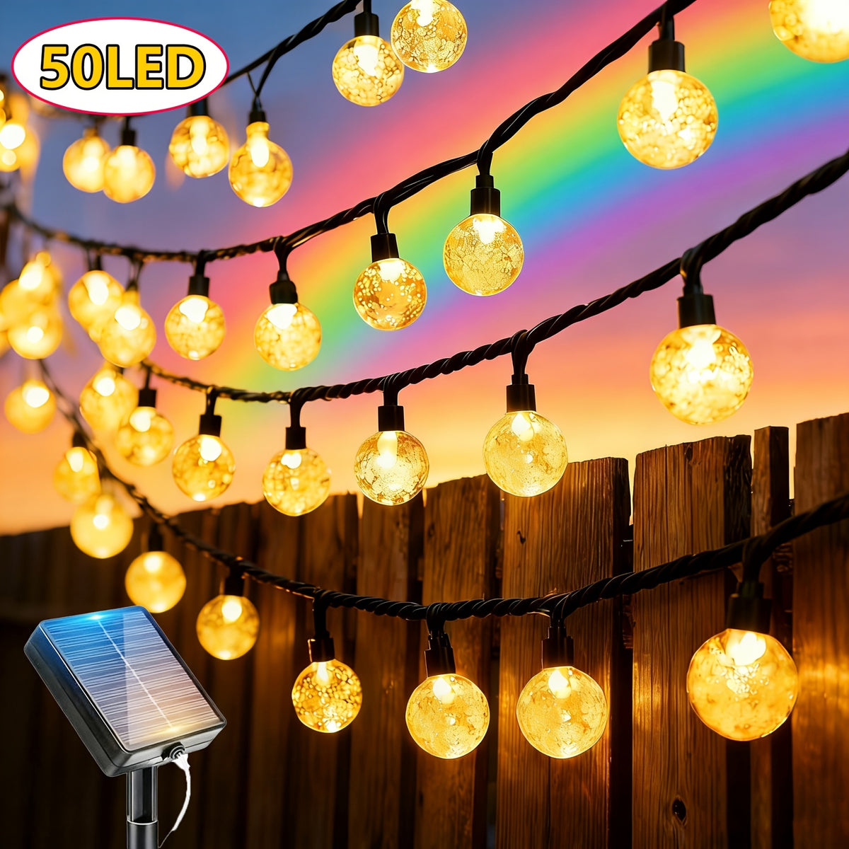 100/50/20 LED Outdoor Solar String Lights, 8 Modes Fairy String Lights, Light Sensor On/Off, Approximately 85 Lumens, IP68 Waterproof, Decorative Lighting for Festivals, Suitable for Weddings, Parties, Yards, Gardens, Camping, Cafés and Balls