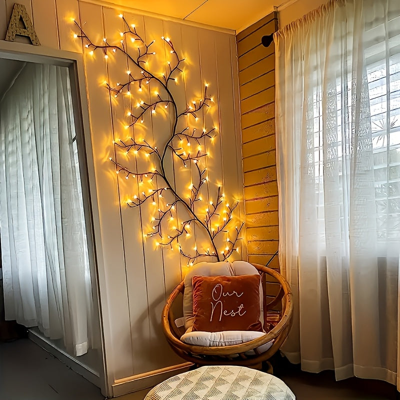 1 Piece Artificial Plant Branch Light for Indoor Wall Decor, 96 LED Weeping Willow Wall Lamp, Aesthetic Decoration for Bedroom and Living Room, Gift for Halloween and Christmas