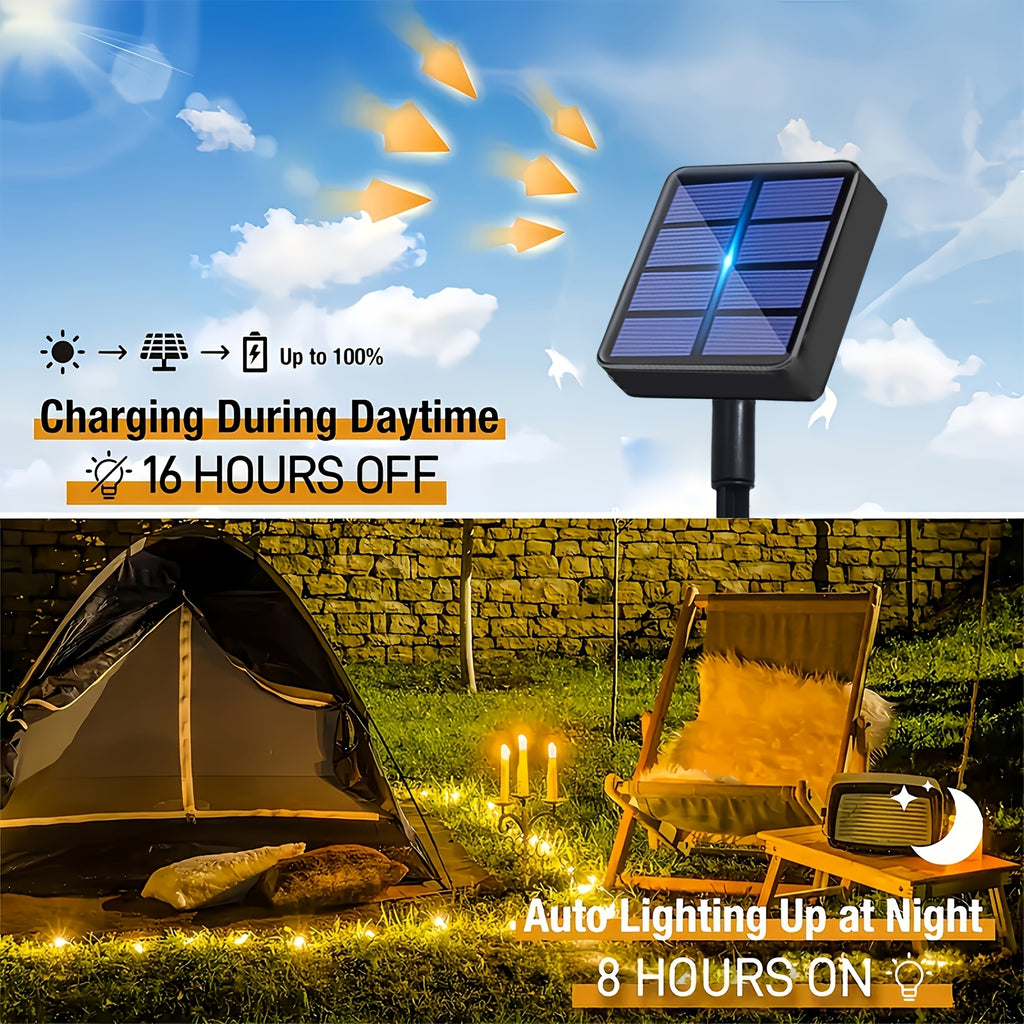 2 Pa Solar Fairy Copper Wire Lights with 100/200/300 high-brightness LED beads, solar-powered, 12 lighting modes. Outdoor fairy string lights suitable for decorations in gardens, yards, fences, camping, parties, birthdays and Christmas.