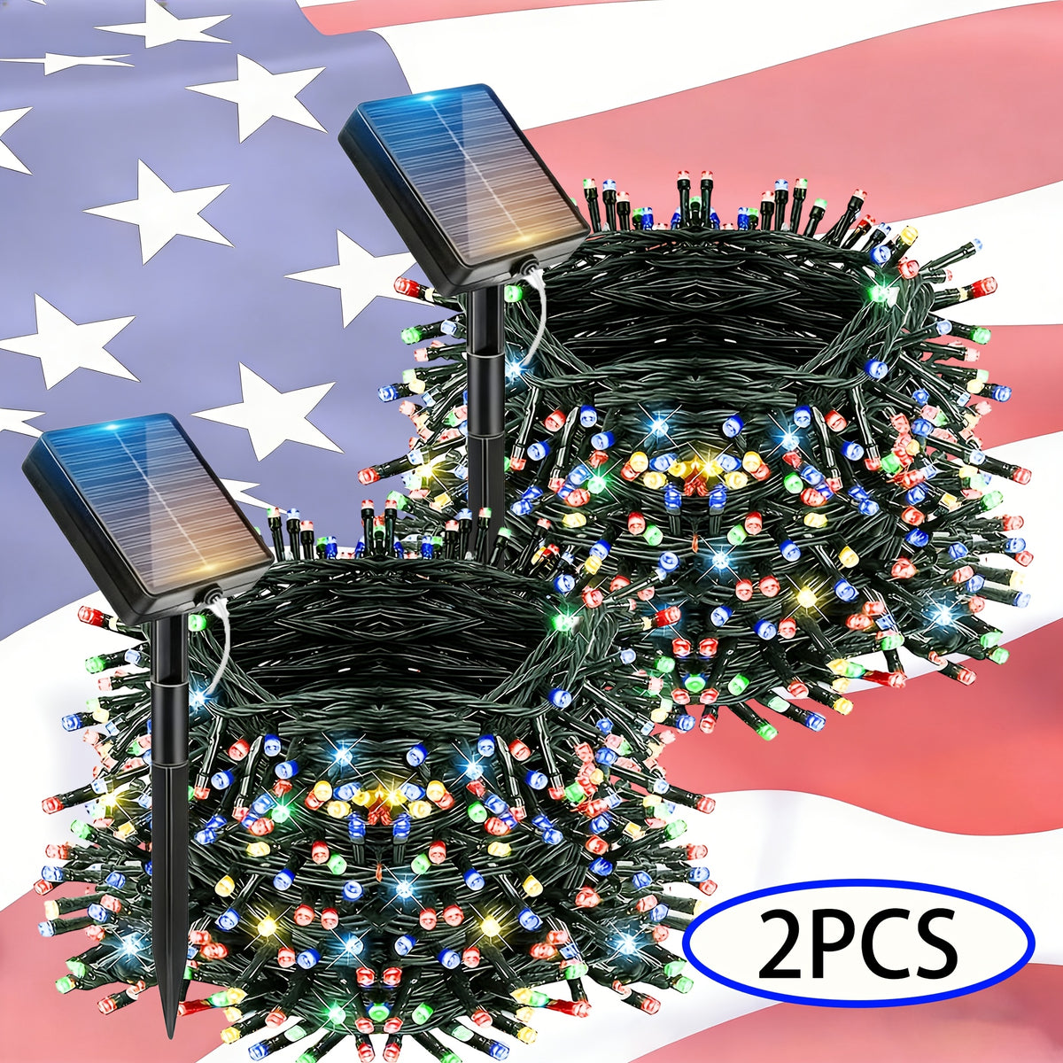 2 Packs 10m Solar Light Strings, LED Light Strings for Independence Day Holiday Decorations, Fairy Lights for Decorating Bedrooms, Eaves and Balconies, Create Atmosphere for Starry Sky Scenes, Courtyards, Gardens and Lawns, IP65