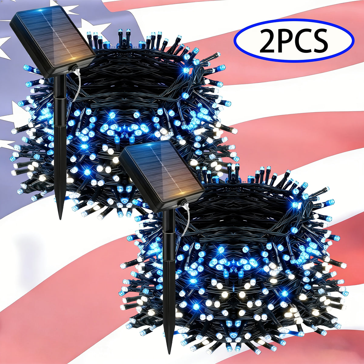 2 Packs 10m Solar Light Strings, LED Light Strings for Independence Day Holiday Decorations, Fairy Lights for Decorating Bedrooms, Eaves and Balconies, Create Atmosphere for Starry Sky Scenes, Courtyards, Gardens and Lawns, IP65