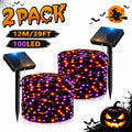 2 packs of solar Halloween string lights, festive decoration lights, orange and purple (100 LEDs per pack) - outdoor decoration, IP65 splash-proof design, suitable for yards, pathways, patios, flower beds, camping, parties
