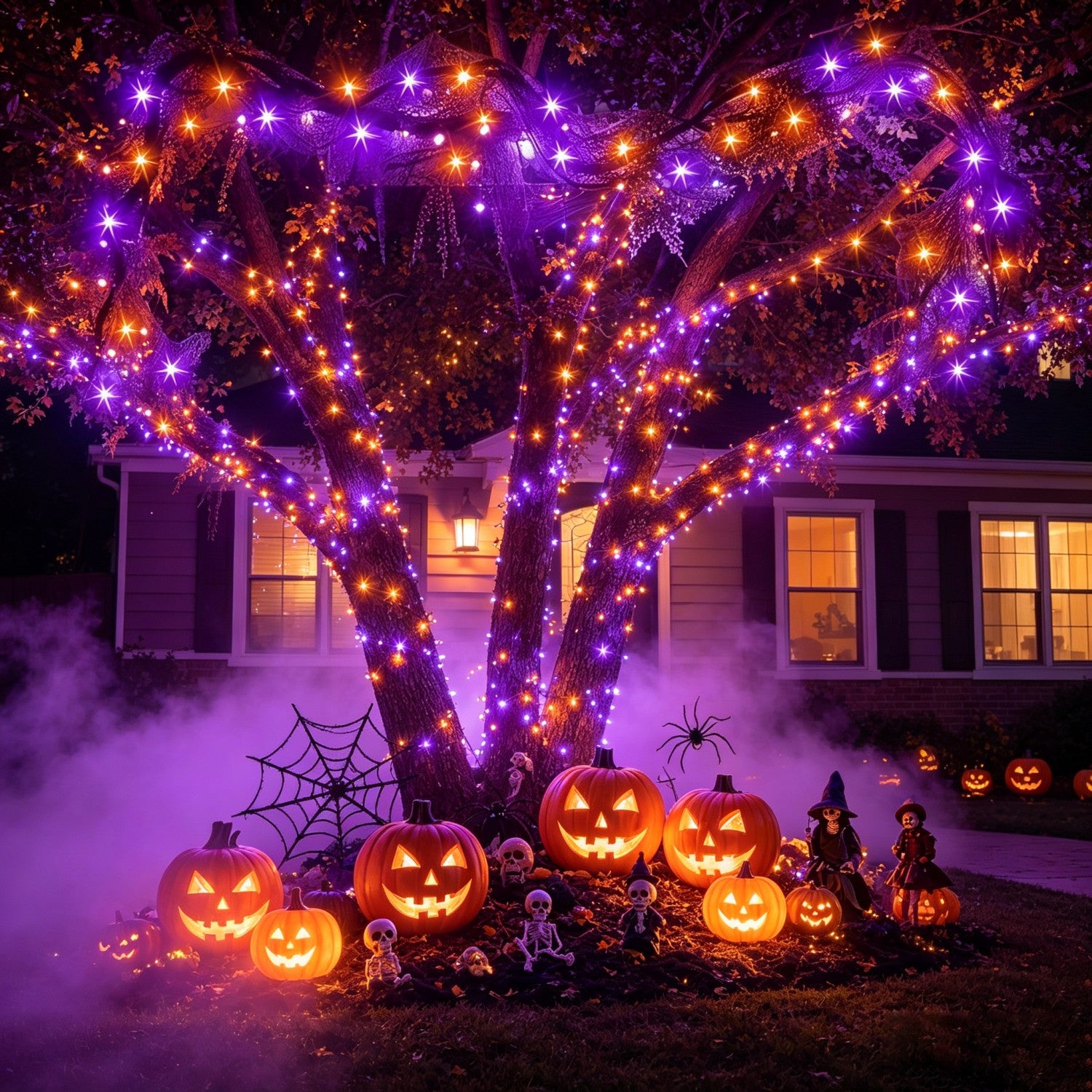 2 packs of solar Halloween string lights, festive decoration lights, orange and purple (100 LEDs per pack) - outdoor decoration, IP65 splash-proof design, suitable for yards, pathways, patios, flower beds, camping, parties
