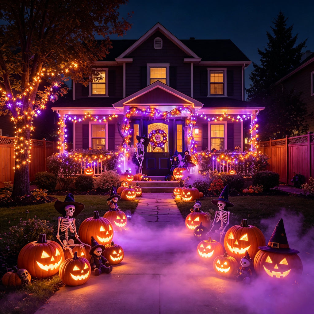 2 packs of solar Halloween string lights, festive decoration lights, orange and purple (100 LEDs per pack) - outdoor decoration, IP65 splash-proof design, suitable for yards, pathways, patios, flower beds, camping, parties