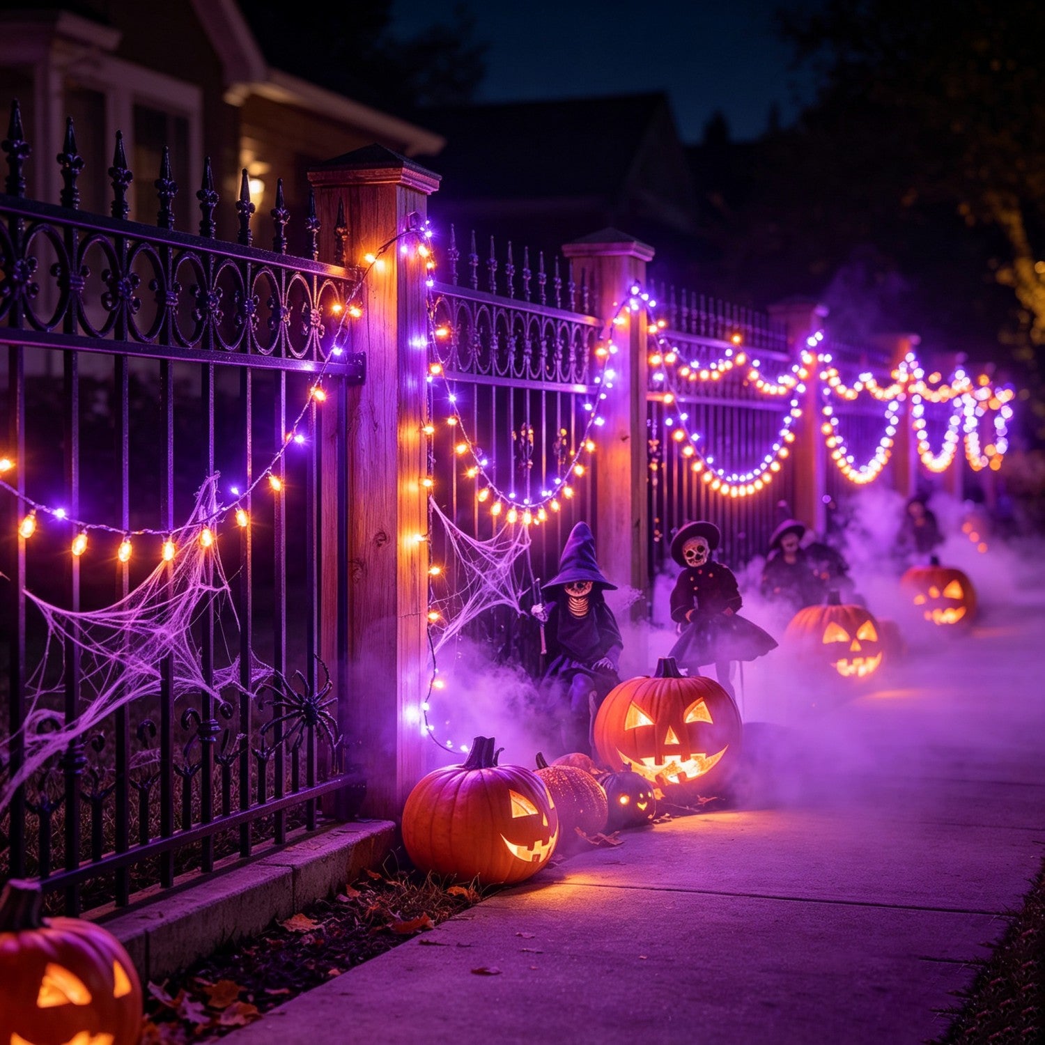 2 packs of solar Halloween string lights, festive decoration lights, orange and purple (100 LEDs per pack) - outdoor decoration, IP65 splash-proof design, suitable for yards, pathways, patios, flower beds, camping, parties