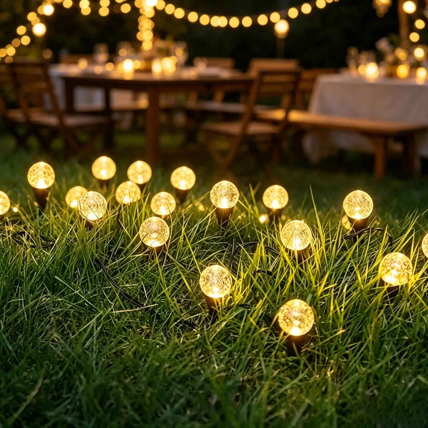 28 LED outdoor solar lawn lights, IP44 outdoor splash-proof, ground stake lights, light-sensitive switch, perfect for guiding pathways, decorative light strings for yards, gardens, and lawn paths, suitable for trails, camping, parties, and weddings