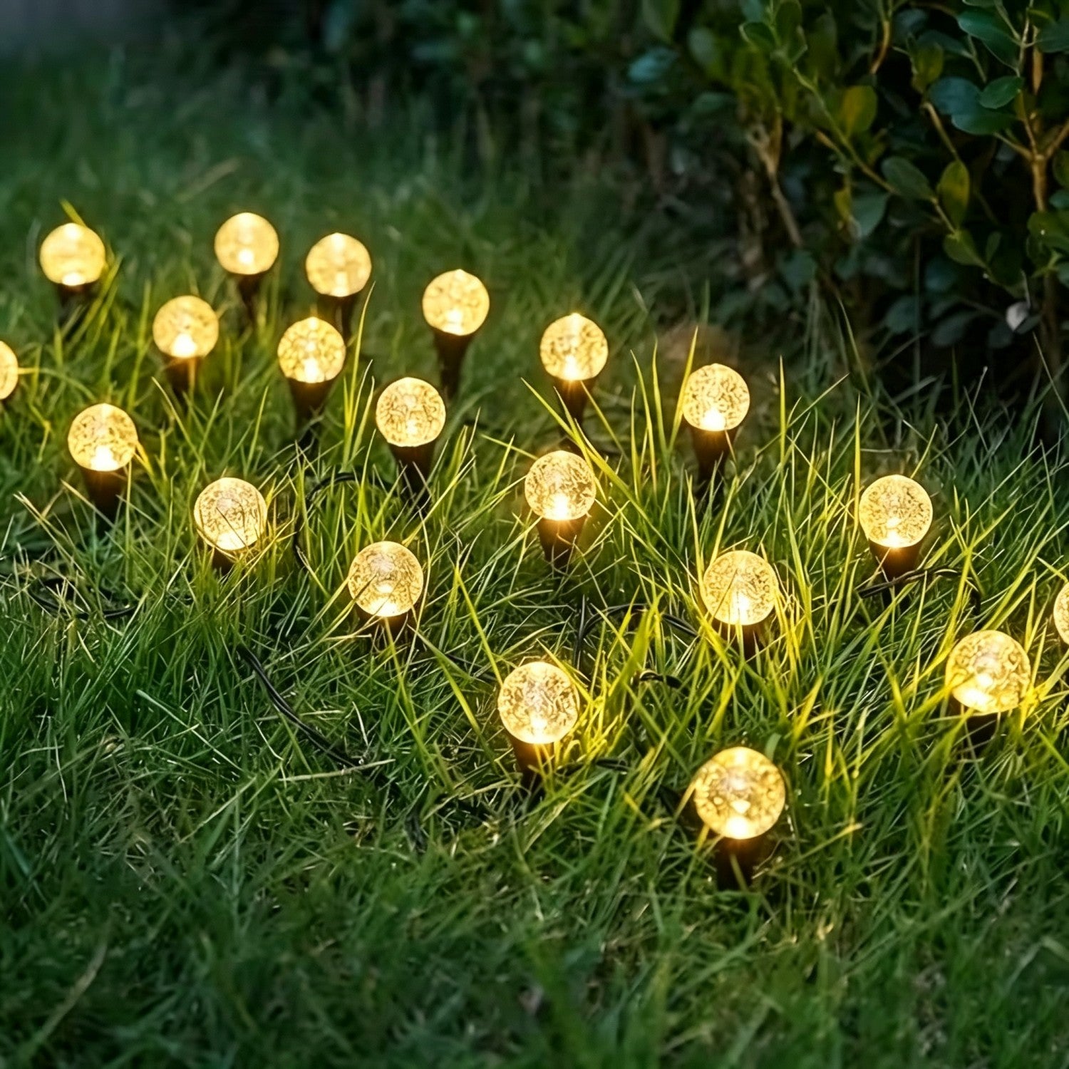 28 LED outdoor solar lawn lights, IP44 outdoor splash-proof, ground stake lights, light-sensitive switch, perfect for guiding pathways, decorative light strings for yards, gardens, and lawn paths, suitable for trails, camping, parties, and weddings