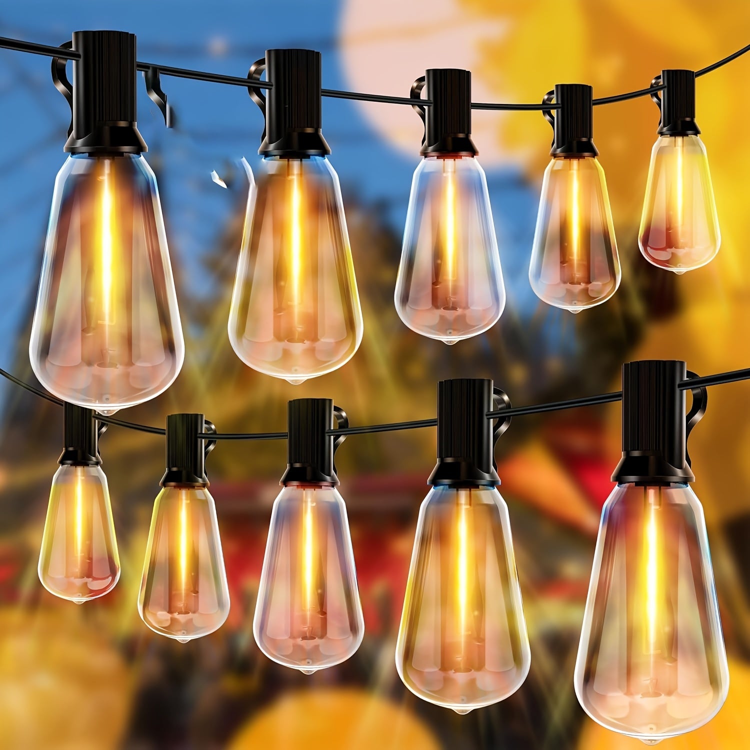 ST38 outdoor patio LED string lights with shatterproof clear bulbs. 100 feet - 25 bulbs. Perfect for decorating garden porches, rooms, birthday parties, backyard pergola lighting, and Easter decorations. IP44