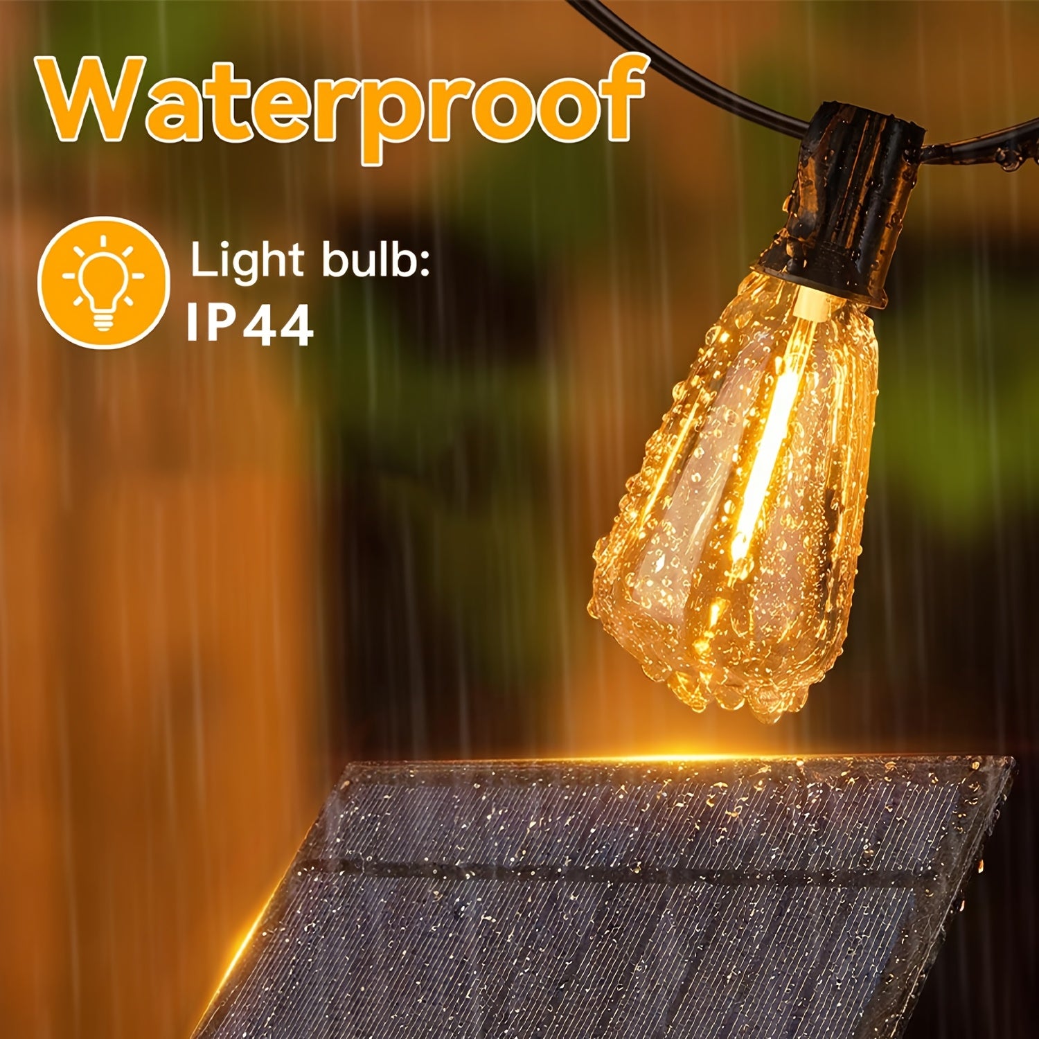 ST38 outdoor patio LED string lights with shatterproof clear bulbs. 100 feet - 25 bulbs. Perfect for decorating garden porches, rooms, birthday parties, backyard pergola lighting, and Easter decorations. IP44