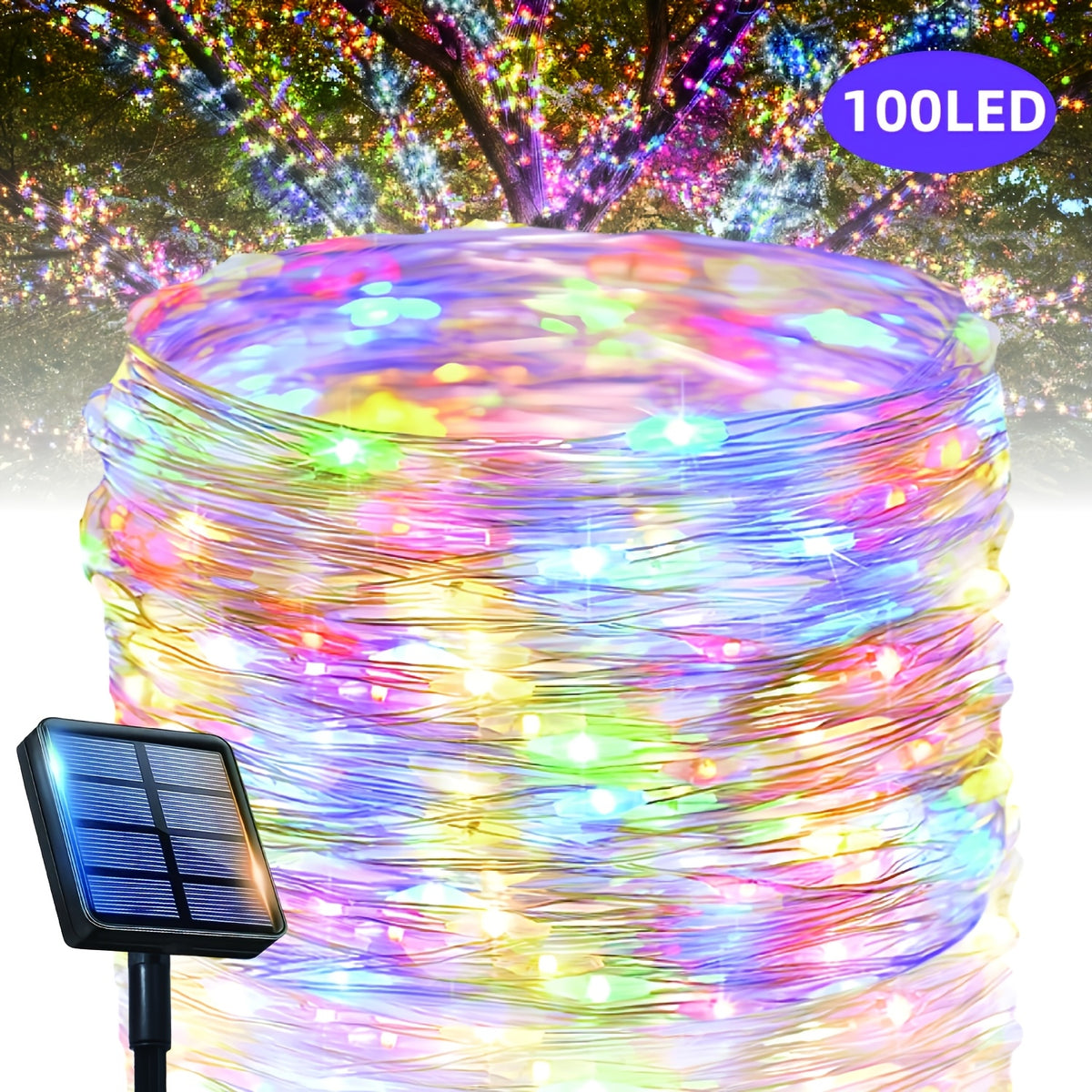 Outdoor Fairy Copper Wire Lights, optional 100/200/300 LEDs, 12 lighting modes, equipped with smart light sensor for automatic on and off. Suitable for decorating gardens, courtyards, camping sites, weddings, trees,  Day. IP44 splash-proof.